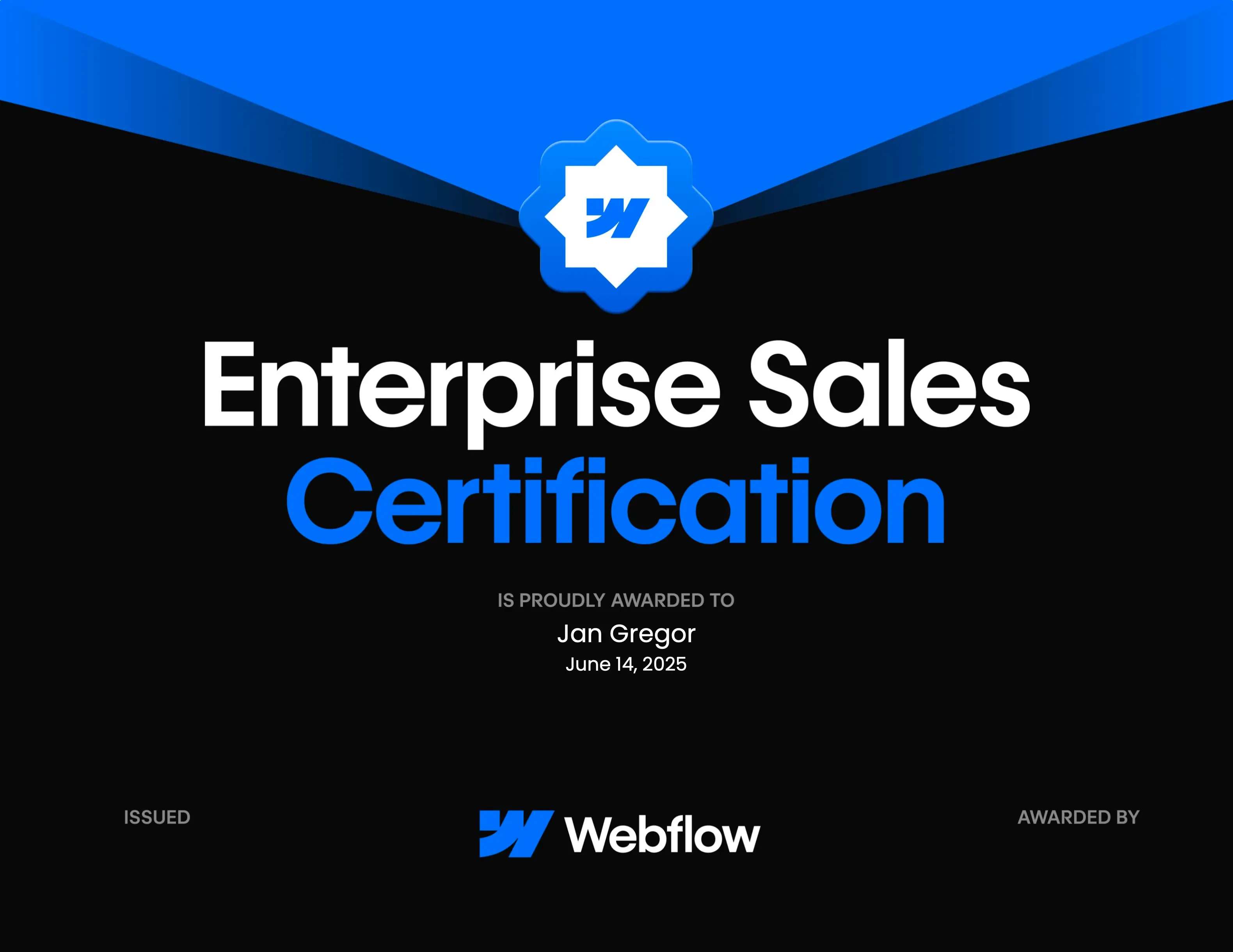 Webflow Enterprise Sales Certification for Jan Gregor