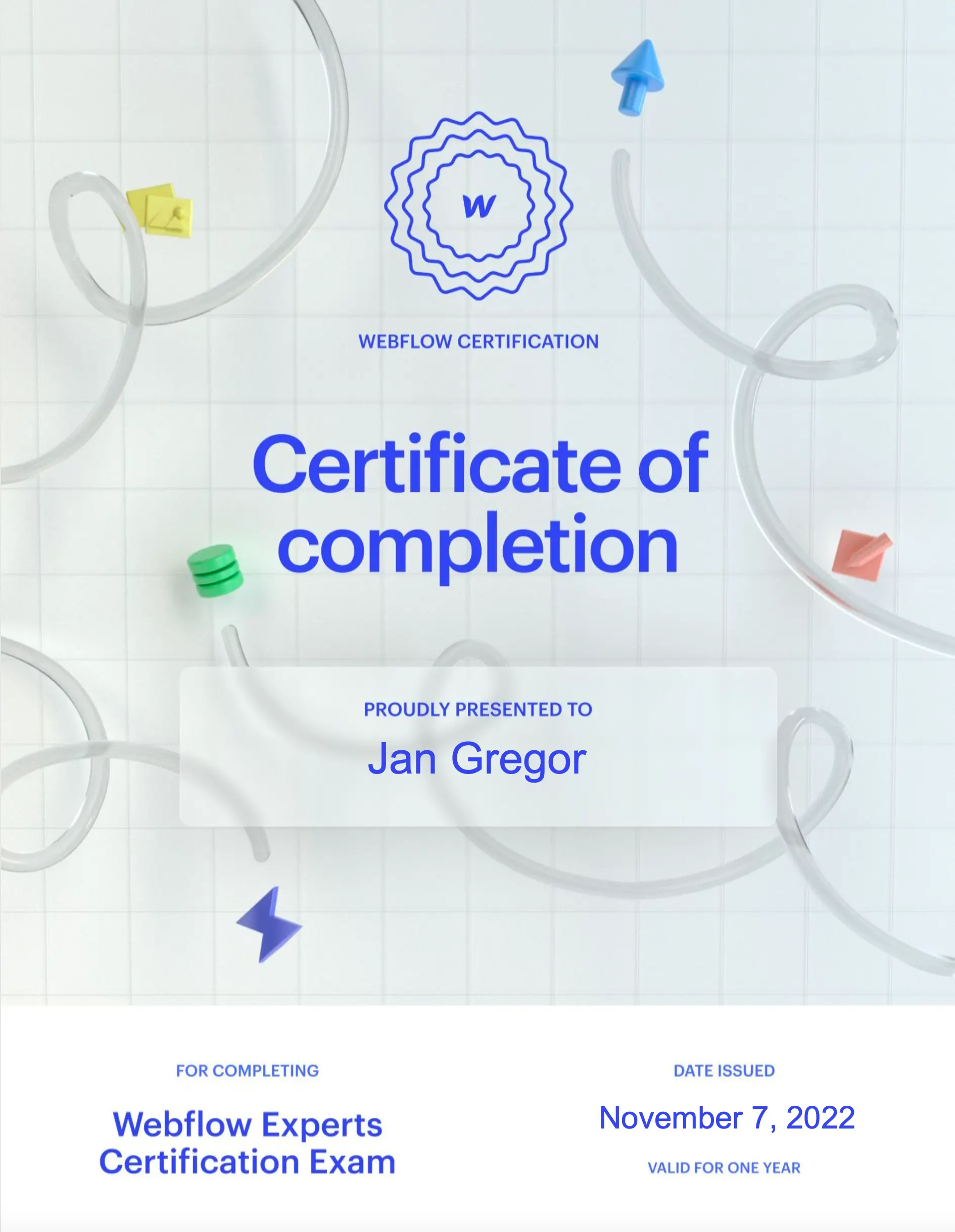 Webflow Experts Exam Certification for Jan Gregor