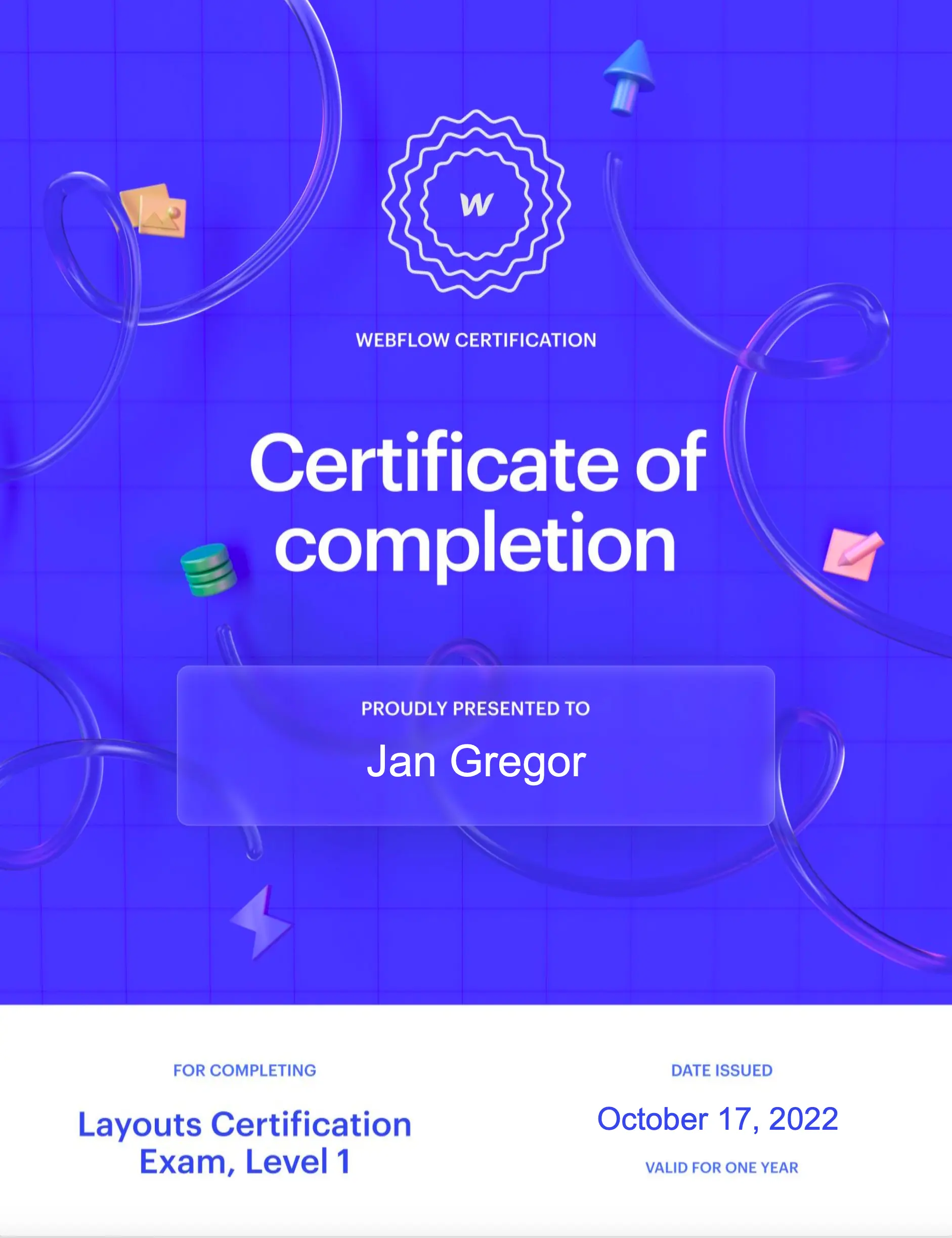 Webflow Layouts Exam Level 1 Certification for Jan Gregor