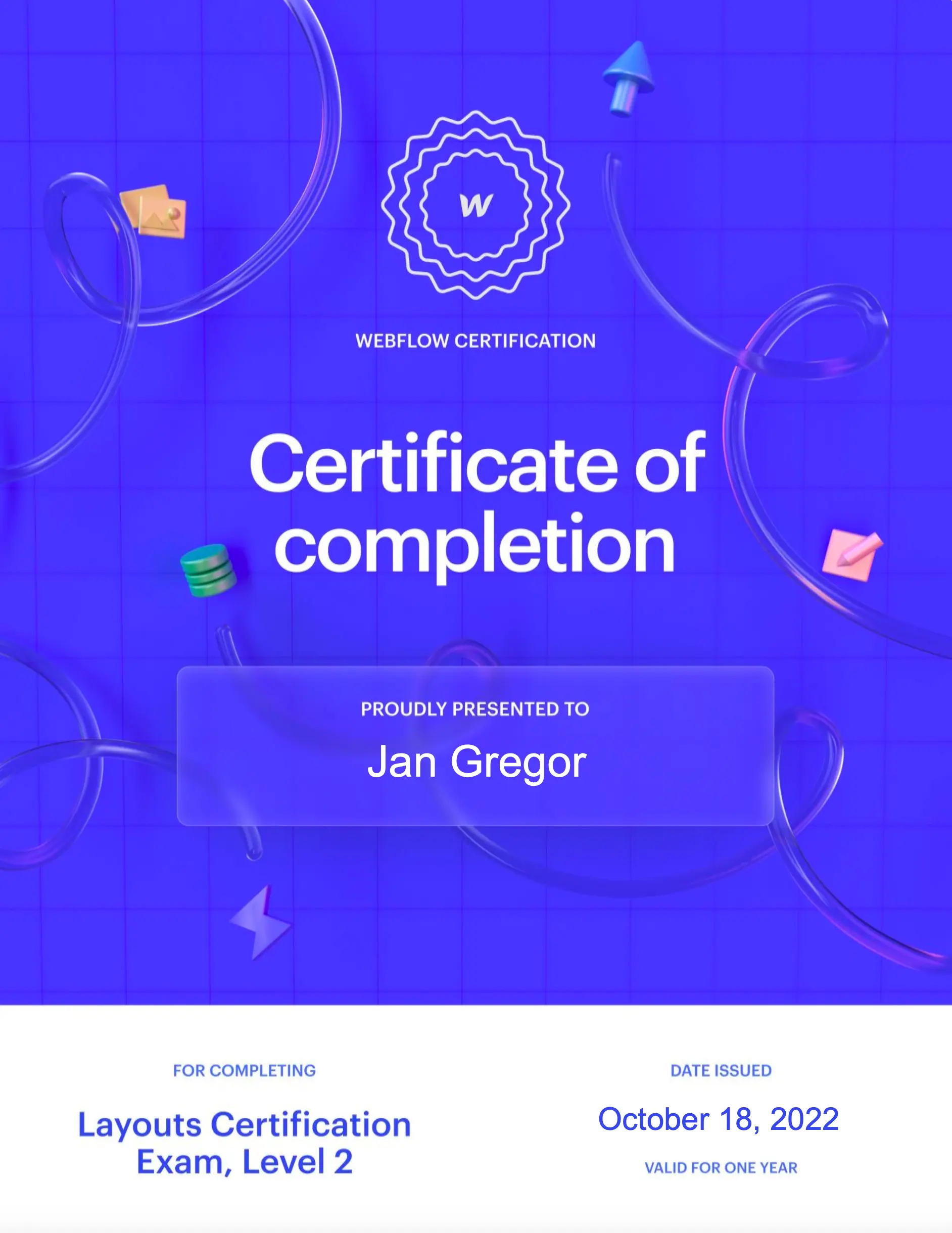 Webflow Layouts Exam Level 2 Certification for Jan Gregor