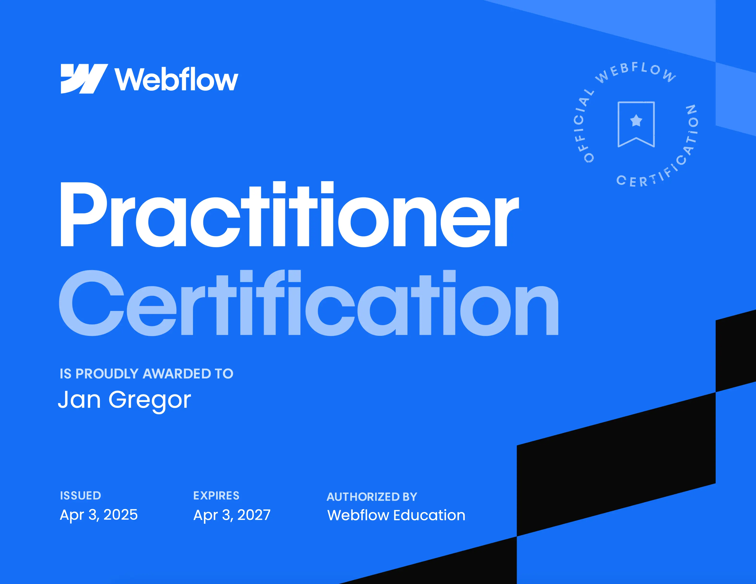 Webflow Practitioner Certification for Jan Gregor