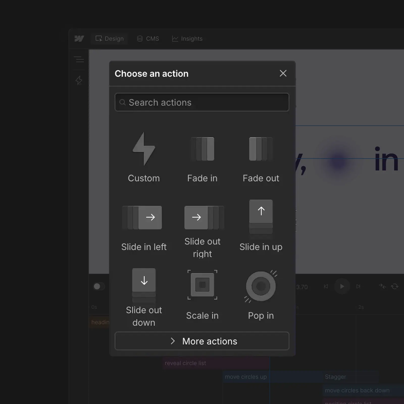 Mockup of Webflow Interaction Panel for website created on Webflow platform